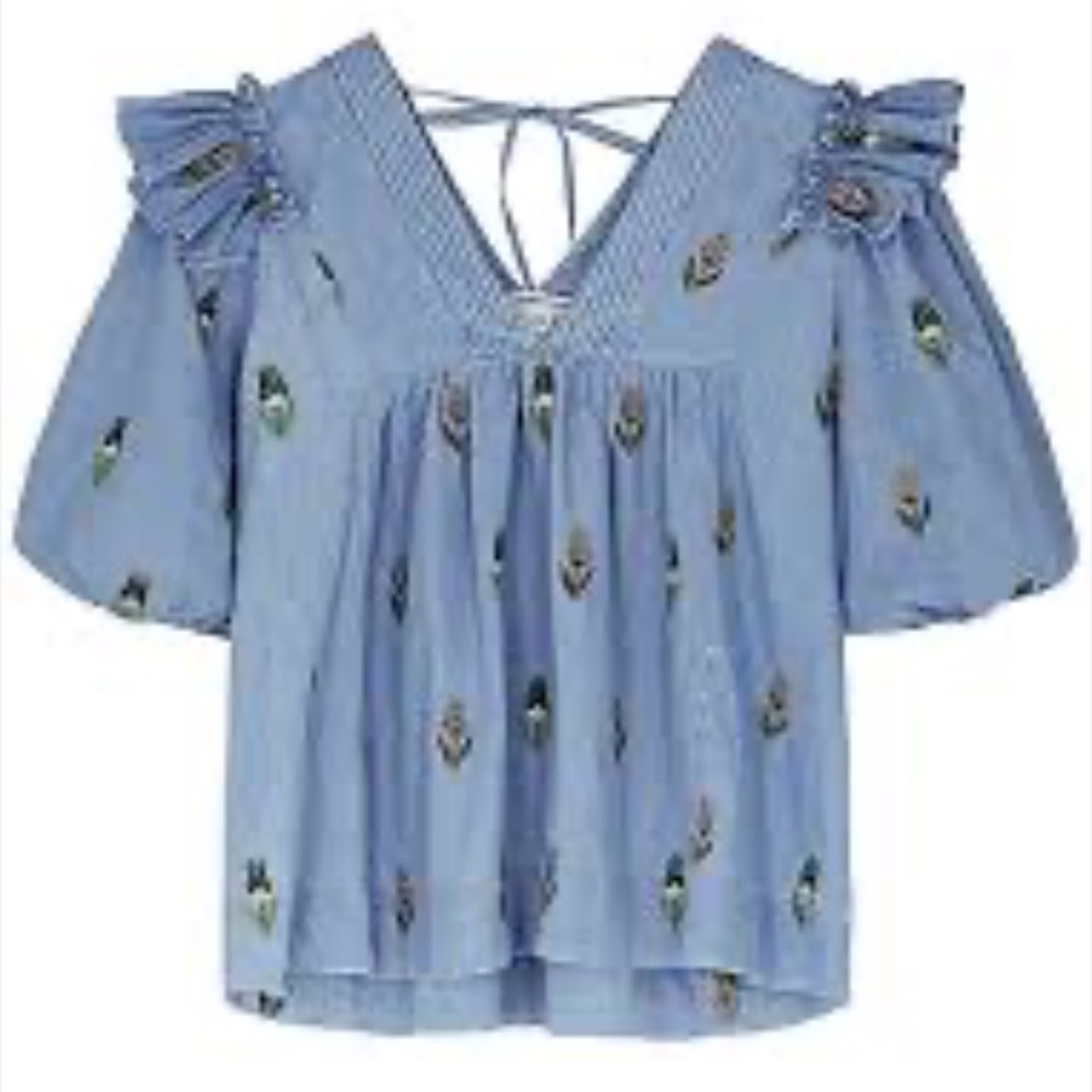Lug Von Siga Floral Denim V-Neck Blouse